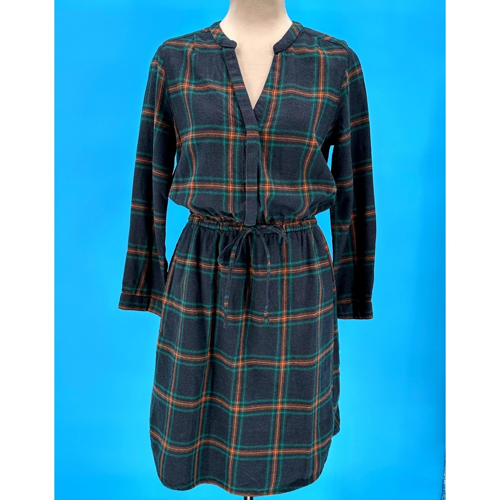 prAna Loop To Pines Dress‎ Womens XS Dark Iron Plaid Organic Cotton 1962981 NEW